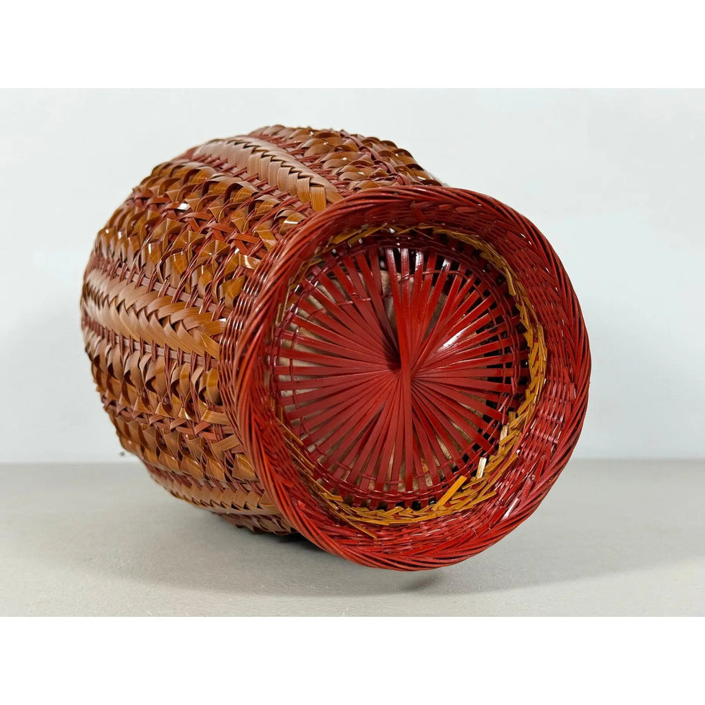 Large Vintage 14" Hand-Woven Bamboo & Porcelain Shanghai Vase