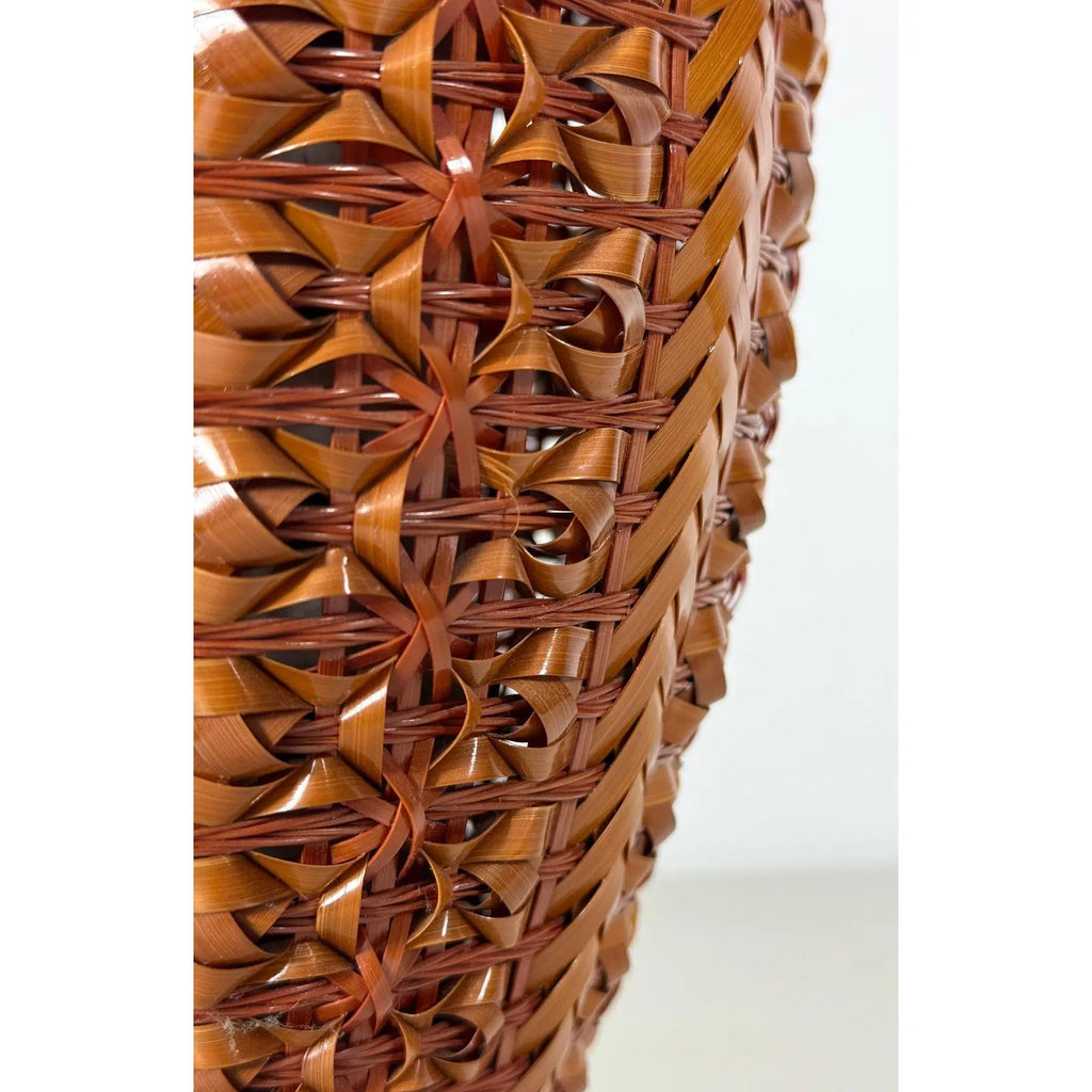 Large Vintage 14" Hand-Woven Bamboo & Porcelain Shanghai Vase