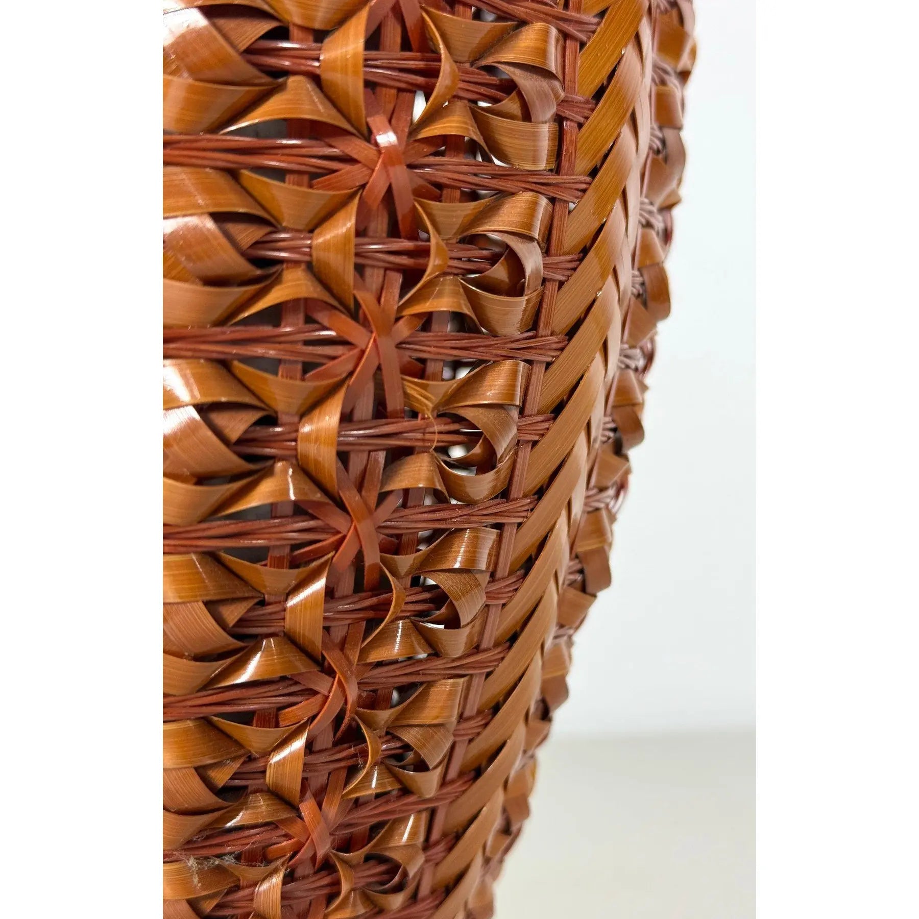 Large Vintage 14" Hand-Woven Bamboo & Porcelain Shanghai Vase