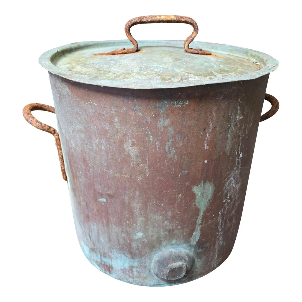 Large Antique Bramhall Deane and Co Copper Stock Pot with Lid 16 Inch Industrial Kitchen Decor