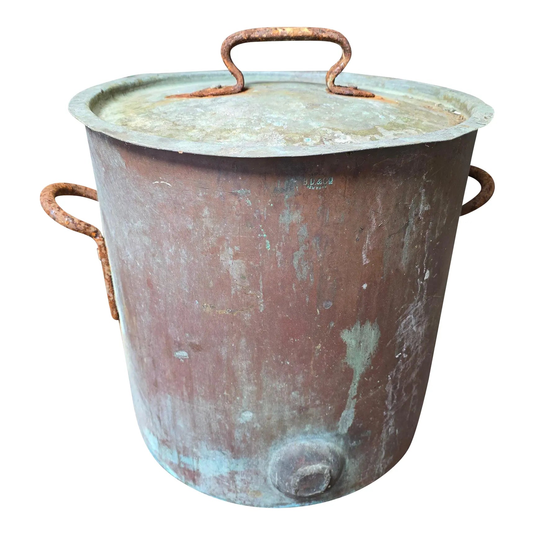 Large Antique Bramhall Deane and Co Copper Stock Pot with Lid 16 Inch Industrial Kitchen Decor