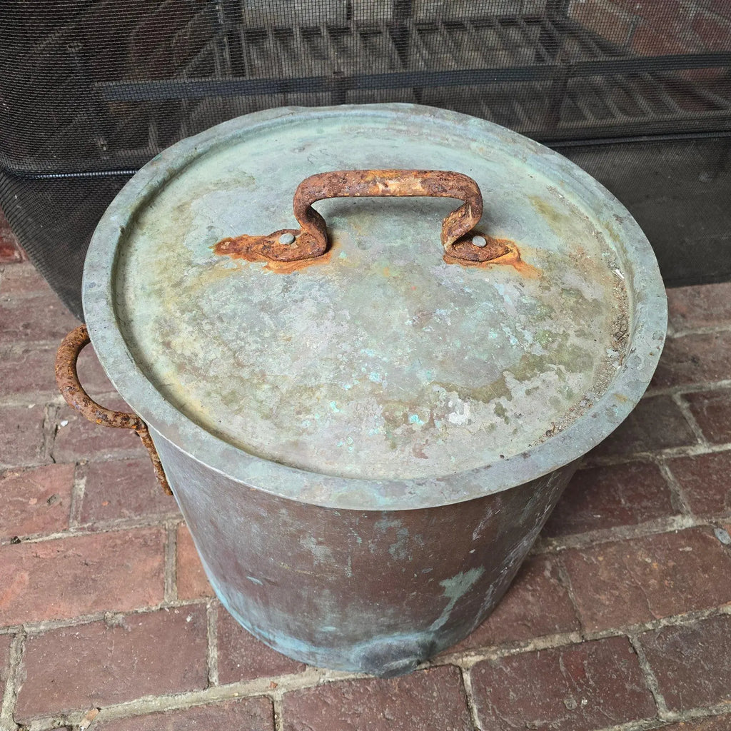 Large Antique Bramhall Deane and Co Copper Stock Pot with Lid 16 Inch Industrial Kitchen Decor