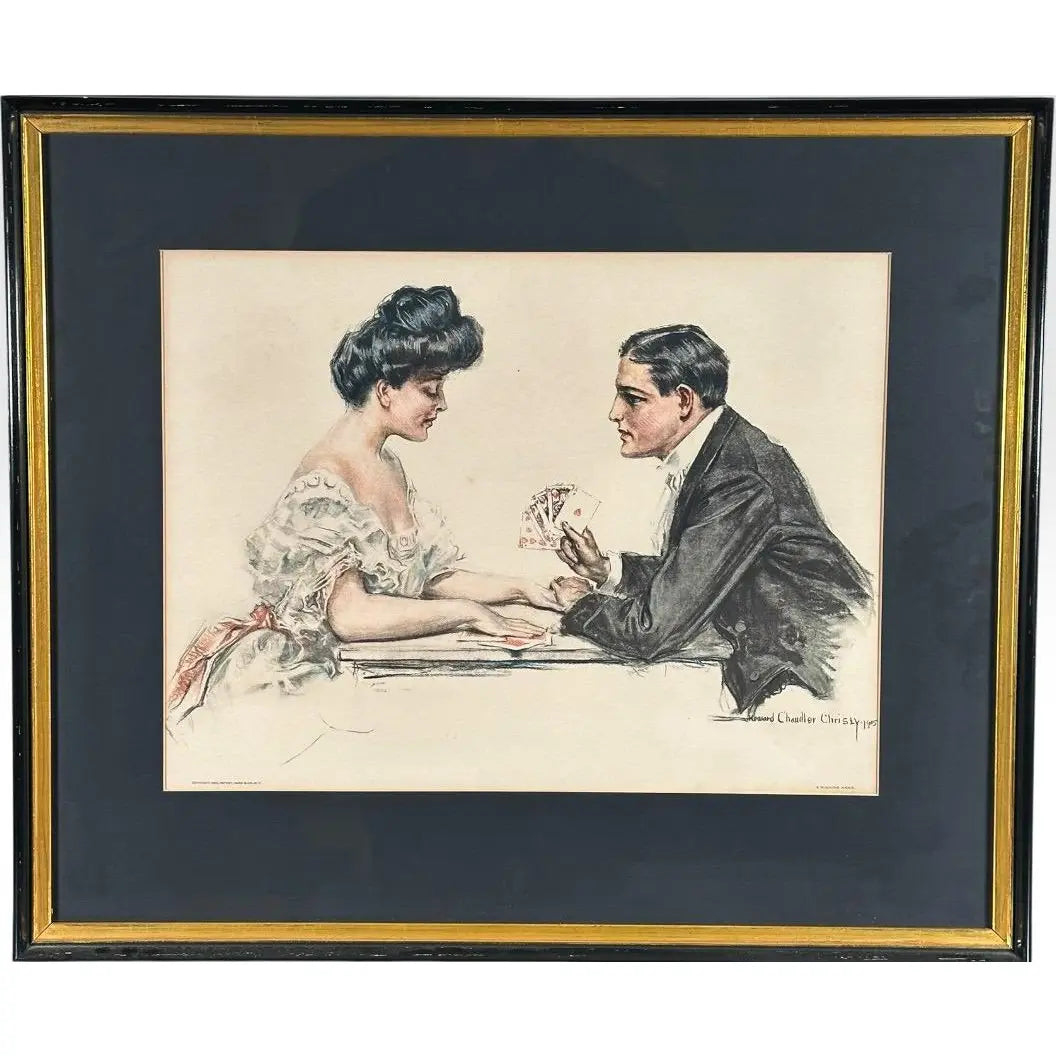 Antique Howard Chandler Christy A Winning Hand Framed Edwardian Society Art Print
