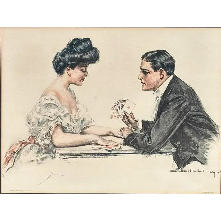 Antique Howard Chandler Christy A Winning Hand Framed Edwardian Society Art Print