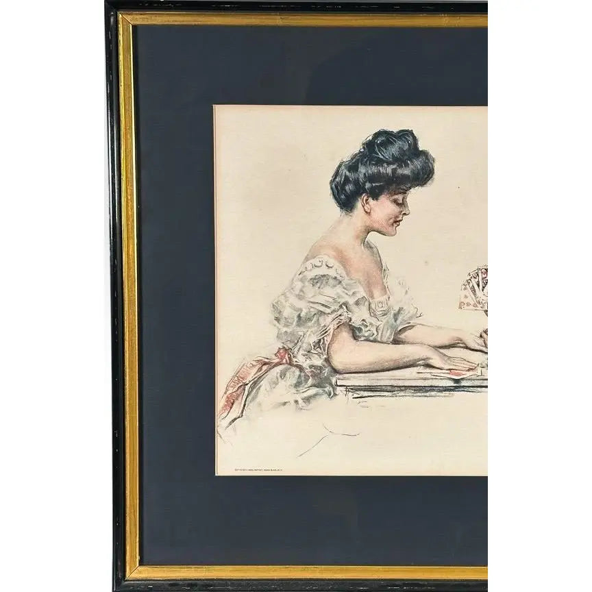 Antique Howard Chandler Christy A Winning Hand Framed Edwardian Society Art Print