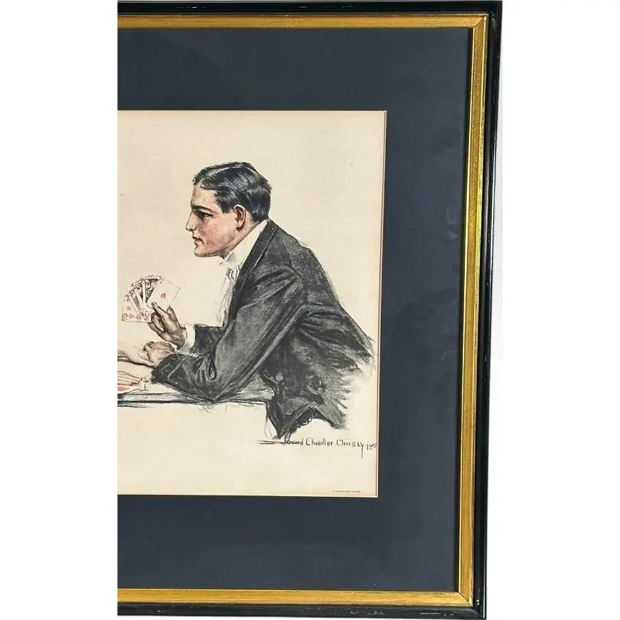 Antique Howard Chandler Christy A Winning Hand Framed Edwardian Society Art Print