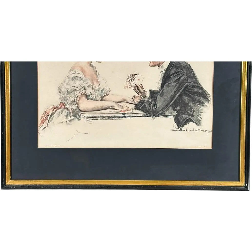 Antique Howard Chandler Christy A Winning Hand Framed Edwardian Society Art Print