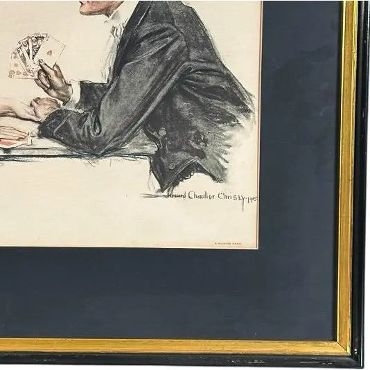 Antique Howard Chandler Christy A Winning Hand Framed Edwardian Society Art Print