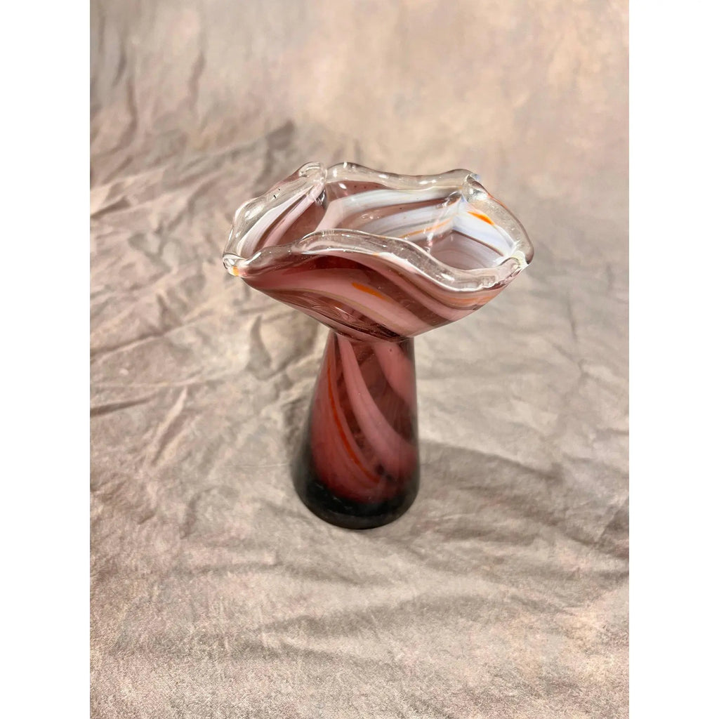 Vintage 1960s Japanese Amethyst & White Swirled "Swung" Art Glass Vase