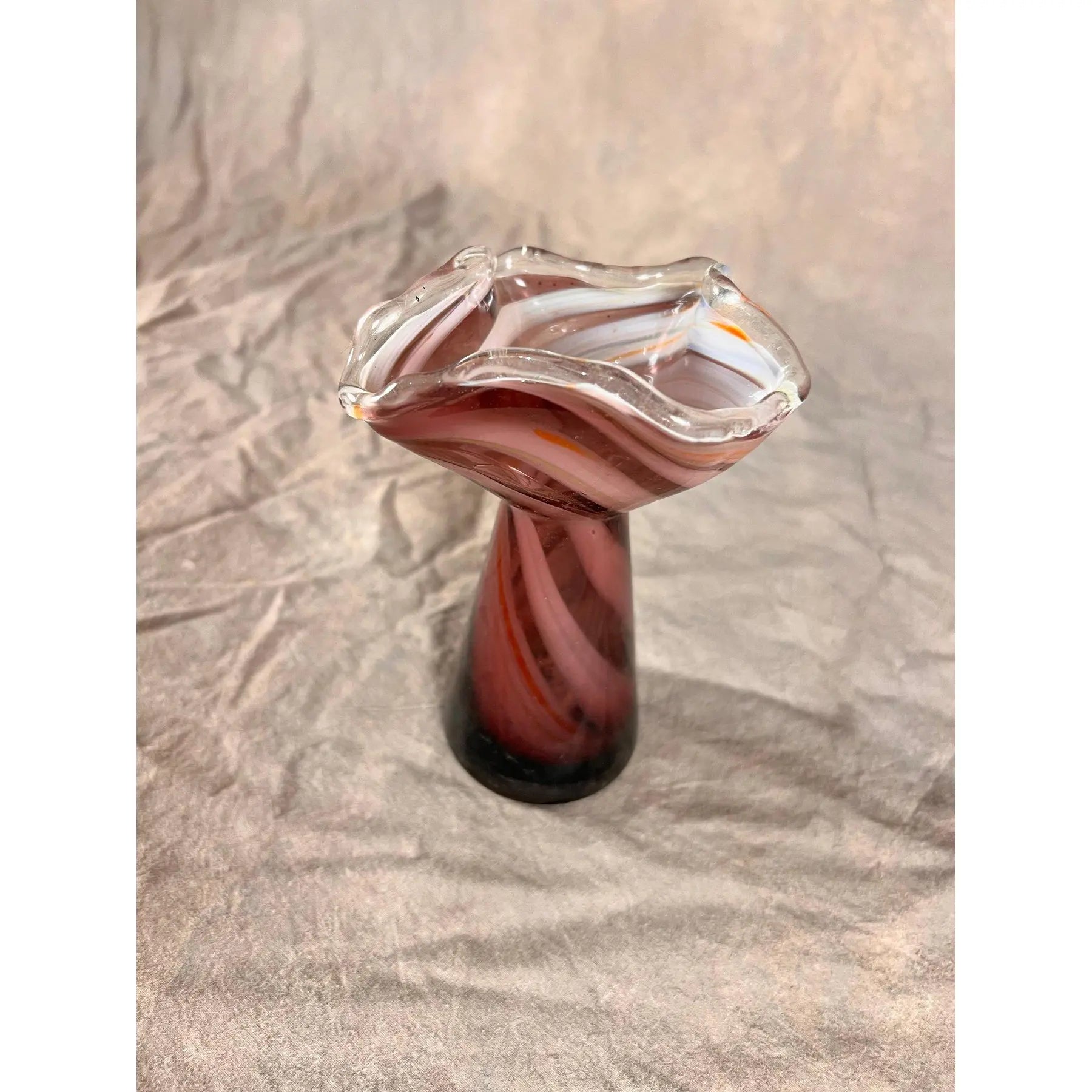 Vintage 1960s Japanese Amethyst & White Swirled "Swung" Art Glass Vase