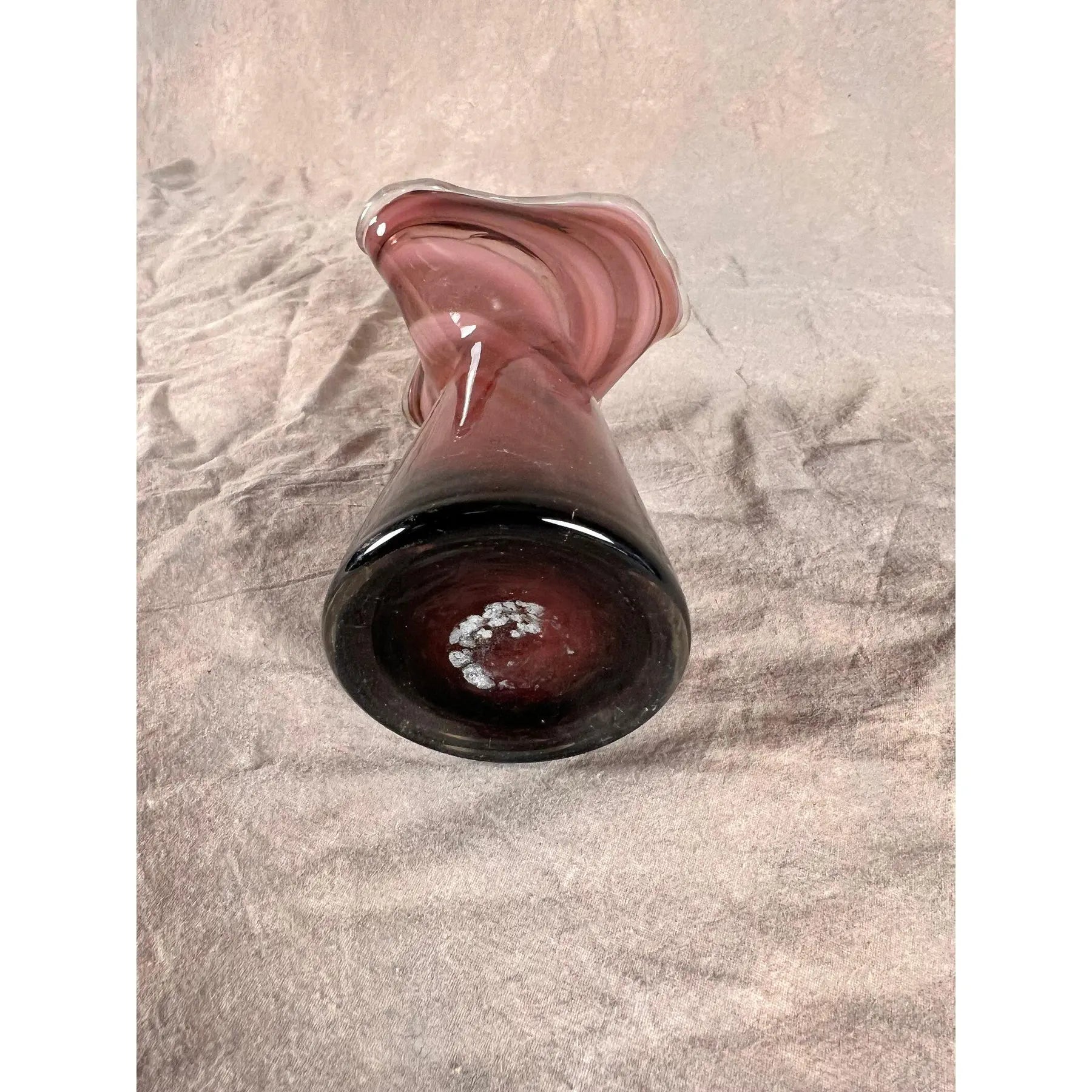 Vintage 1960s Japanese Amethyst & White Swirled "Swung" Art Glass Vase