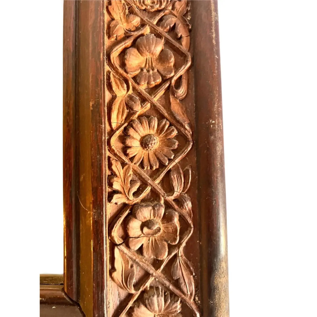 Antique Victorian Hand-Carved Oak Beveled Mirror - With Original Provenance