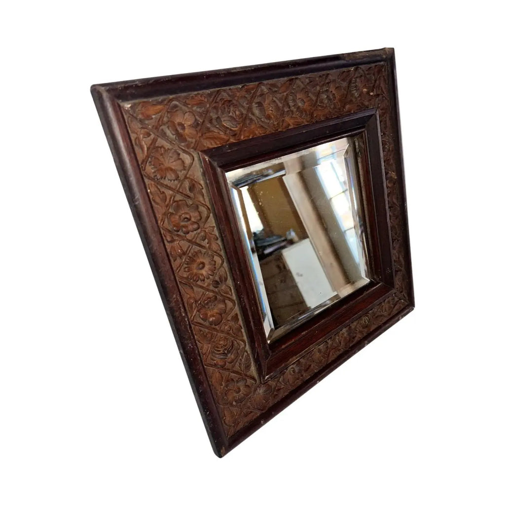 Antique Victorian Hand-Carved Oak Beveled Mirror - With Original Provenance