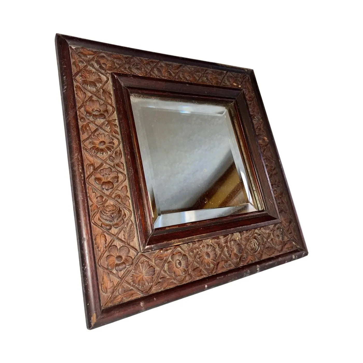 Antique Victorian Hand-Carved Oak Beveled Mirror - With Original Provenance