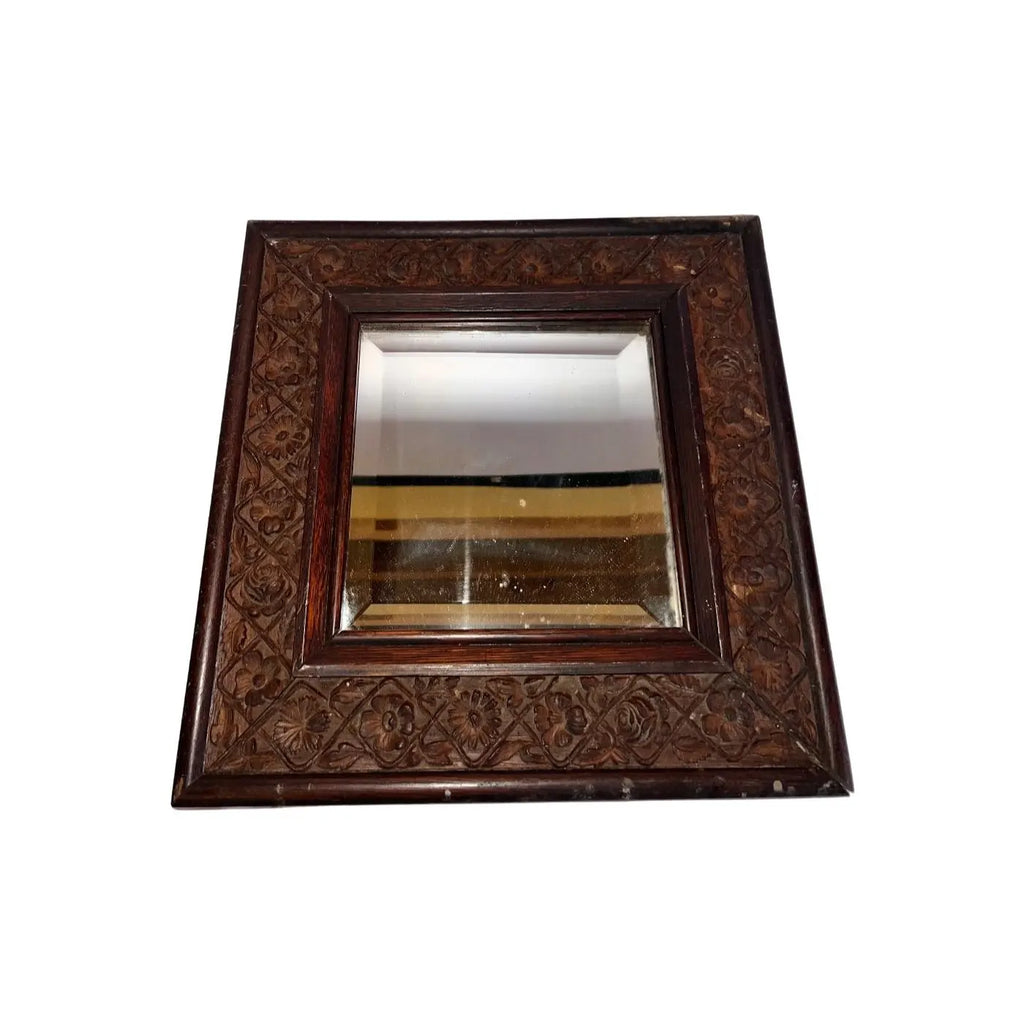 Antique Victorian Hand-Carved Oak Beveled Mirror - With Original Provenance