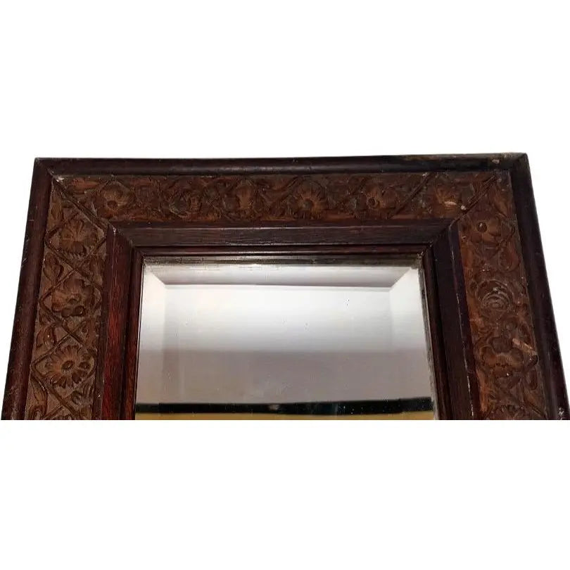 Antique Victorian Hand-Carved Oak Beveled Mirror - With Original Provenance