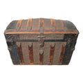 Monumental Victorian Dome Top Steamer Trunk with Rare Floral Embossed Tin and Pony Express Wichita Kansas Label
