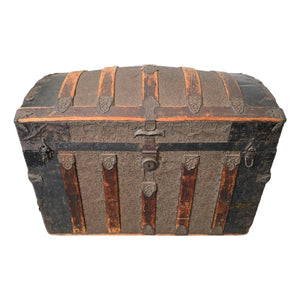 Monumental Victorian Dome Top Steamer Trunk with Rare Floral Embossed Tin and Pony Express Wichita Kansas Label