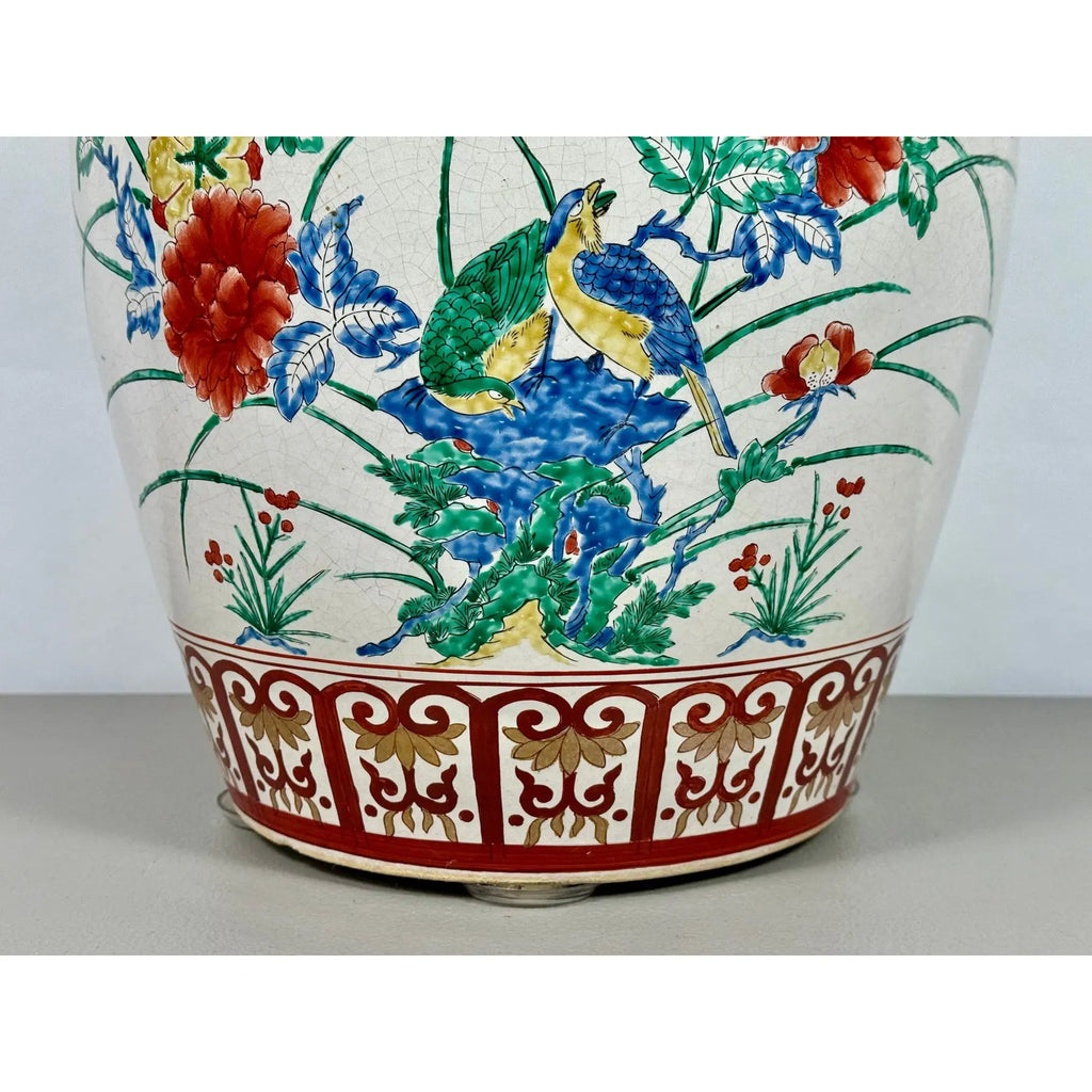 Vintage Chinese Famille Rose Hand Painted Birds and Peonies Porcelain Garden Stool Side Table