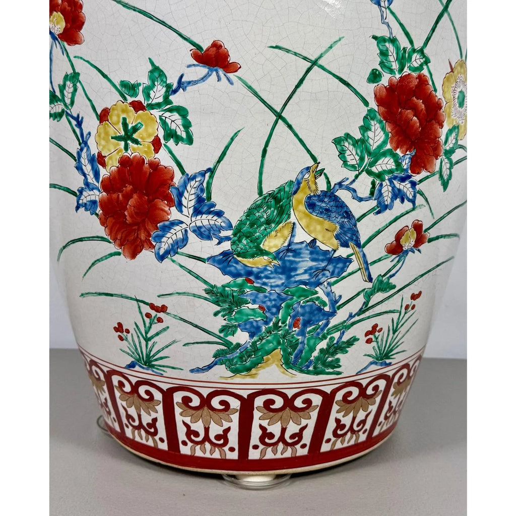 Vintage Chinese Famille Rose Hand Painted Birds and Peonies Porcelain Garden Stool Side Table