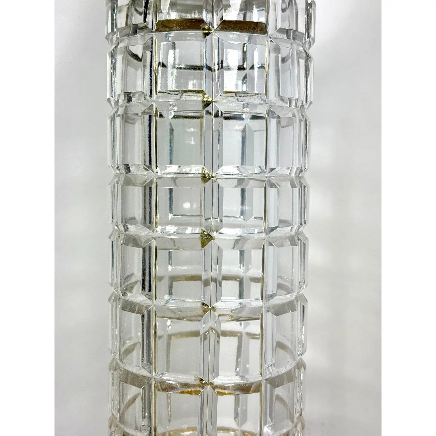 Large Signed Dresden Hand Cut Block Crystal and Brass Table Lamp 31 Inch Hollywood Regency