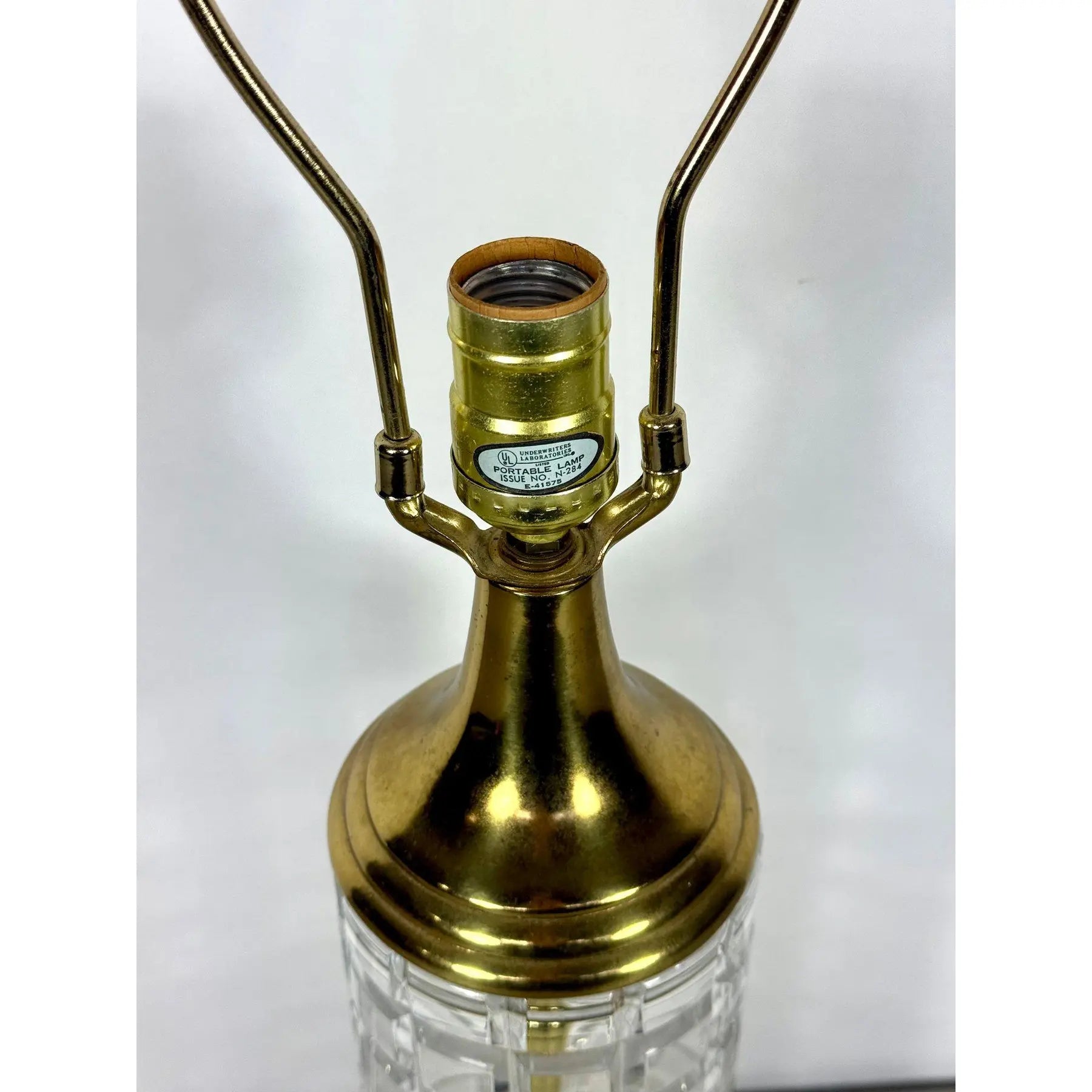 Large Signed Dresden Hand Cut Block Crystal and Brass Table Lamp 31 Inch Hollywood Regency