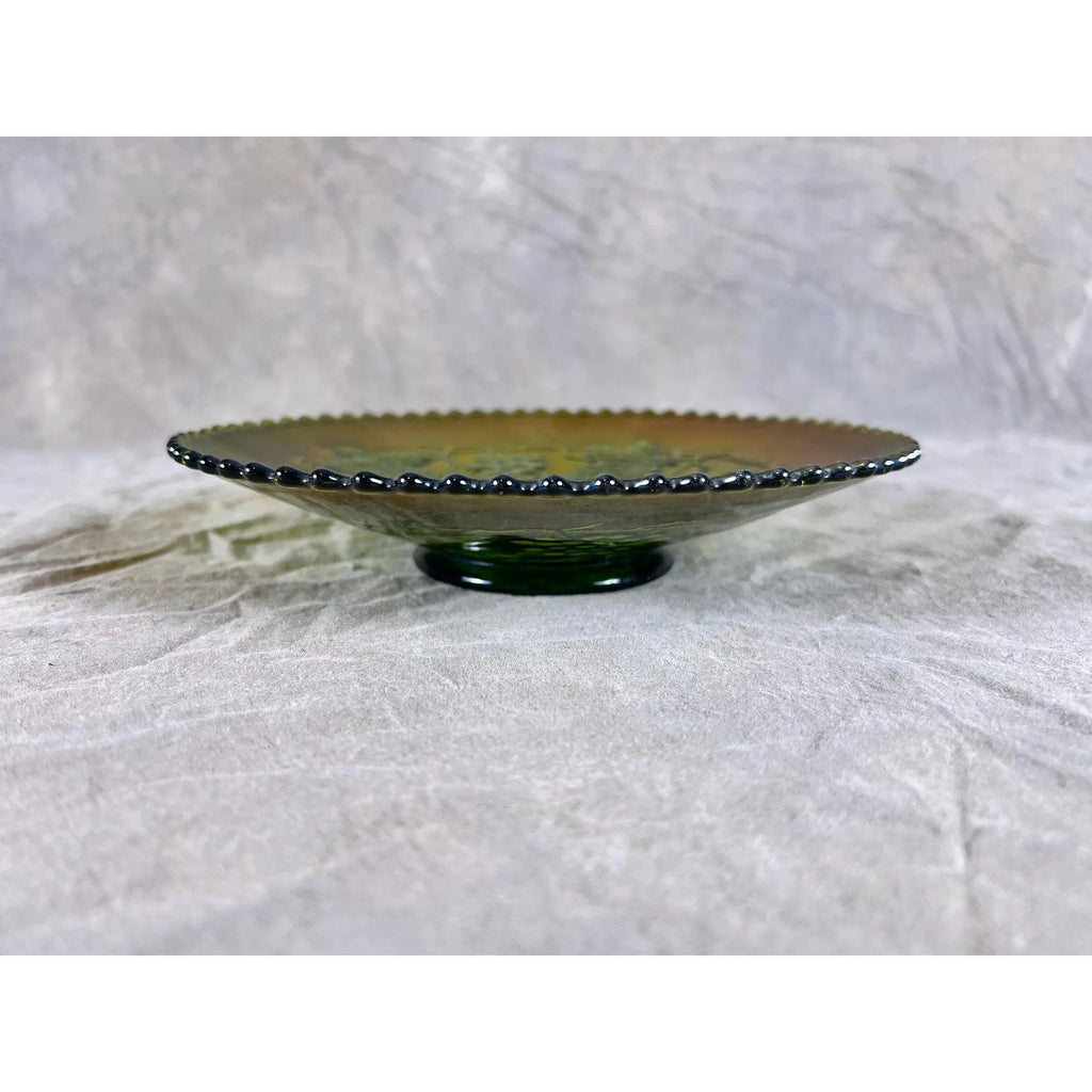 Signed Antique Northwood "Grape and Cable" Green Carnival Glass Plate