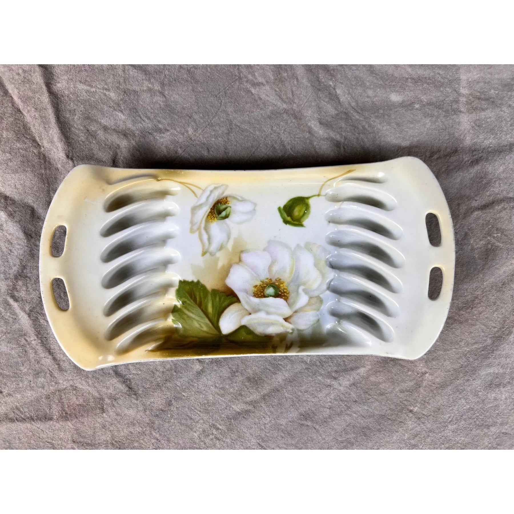 Antique Signed R.S. Germany Hand-Painted "White Poppy" Relish Dish