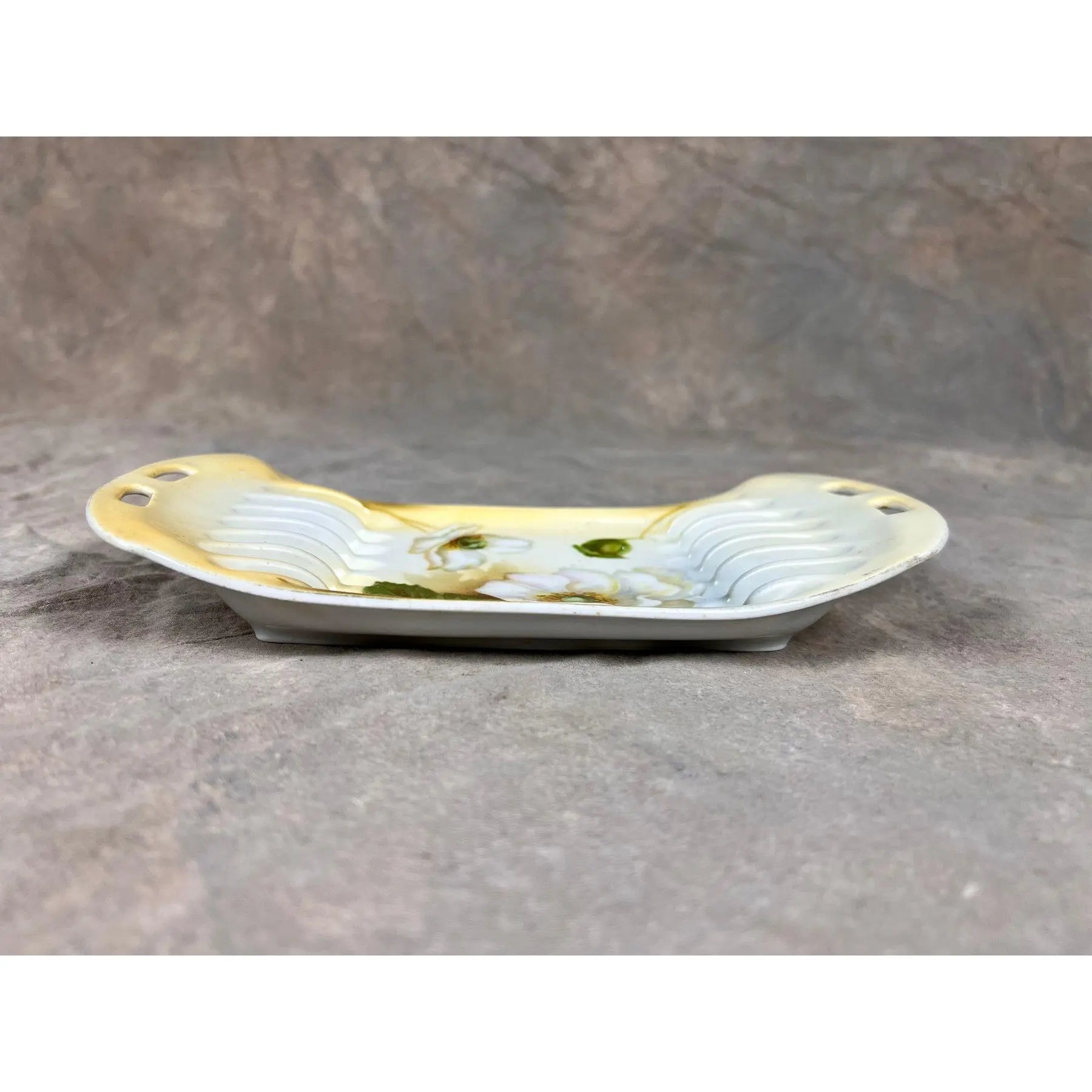 Antique Signed R.S. Germany Hand-Painted "White Poppy" Relish Dish