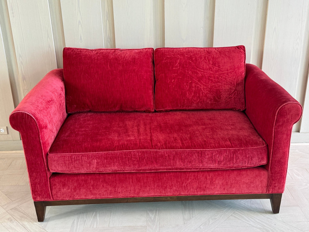 Kristin Drohan Collection Red Velvet Love Seat With Embroidered Down-Filled Throw Pillows