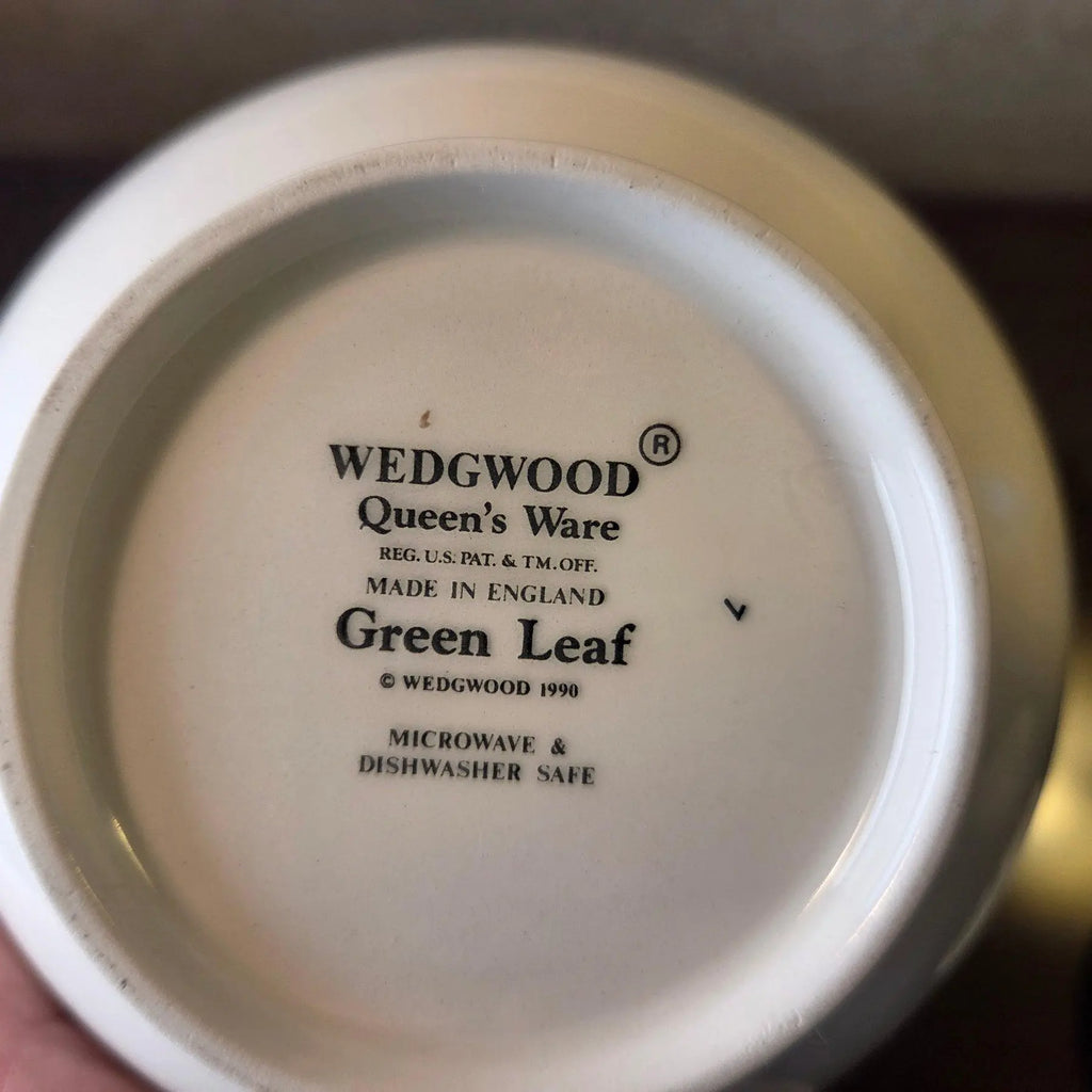 Vintage 1990 Wedgwood "Green Leaf" Queen's Ware Sugar & Creamer Set
