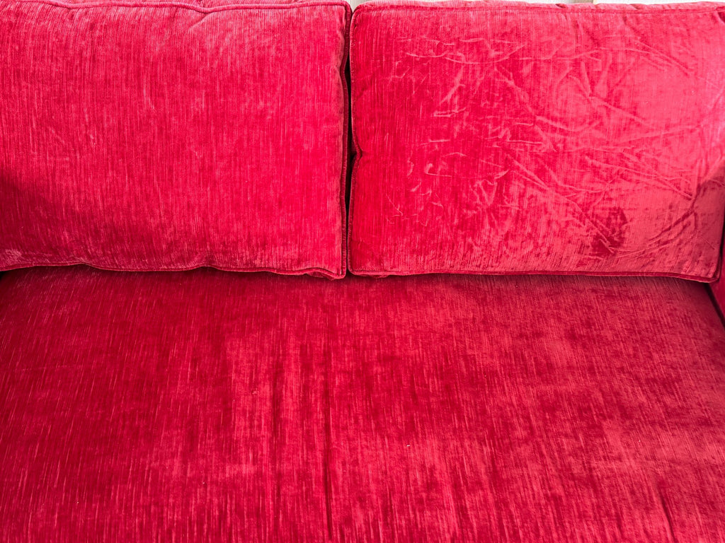 Kristin Drohan Collection Red Velvet Love Seat With Embroidered Down-Filled Throw Pillows