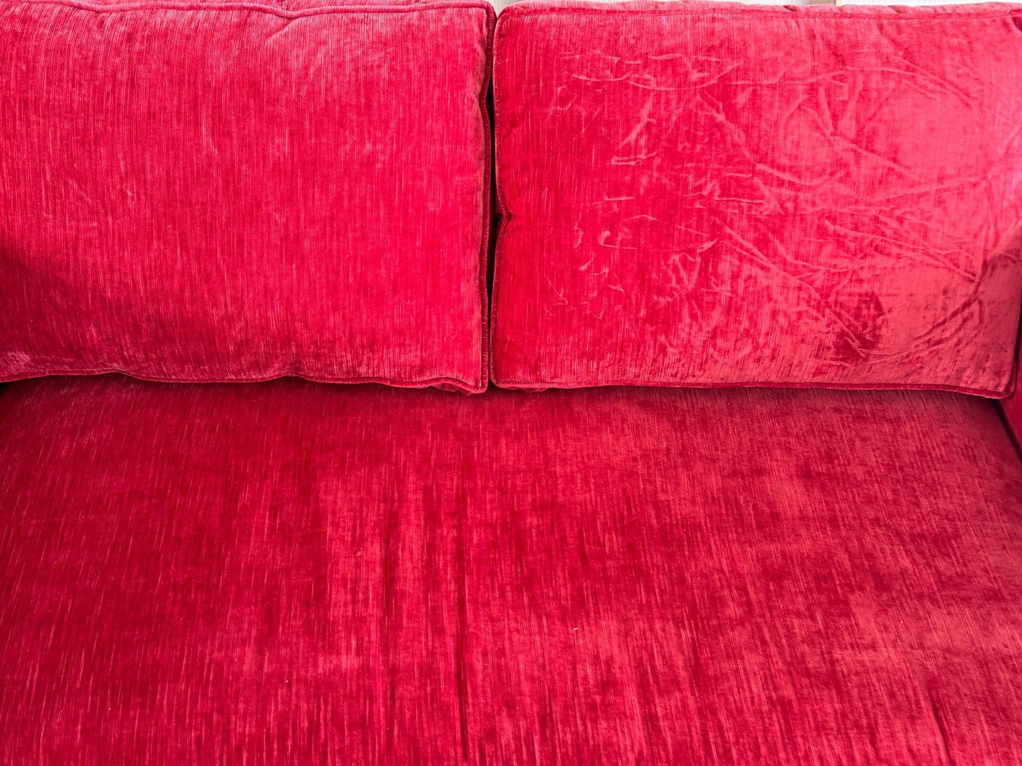 Kristin Drohan Collection Red Velvet Love Seat With Embroidered Down-Filled Throw Pillows