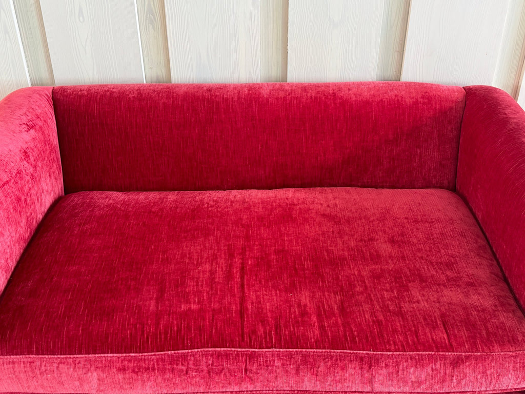 Kristin Drohan Collection Red Velvet Love Seat With Embroidered Down-Filled Throw Pillows