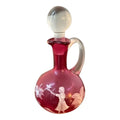 Antique Hand-Blown Mary Gregory Cranberry Glass Cruet & Stopper