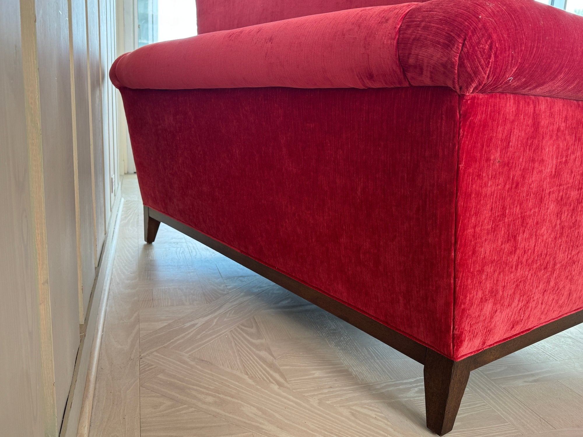 Kristin Drohan Collection Red Velvet Love Seat With Embroidered Down-Filled Throw Pillows