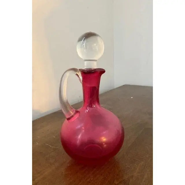 Antique Hand-Blown Mary Gregory Cranberry Glass Cruet & Stopper