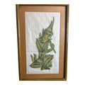 Vintage Thai Temple Rubbing of Celestial Musician in Green & Gold