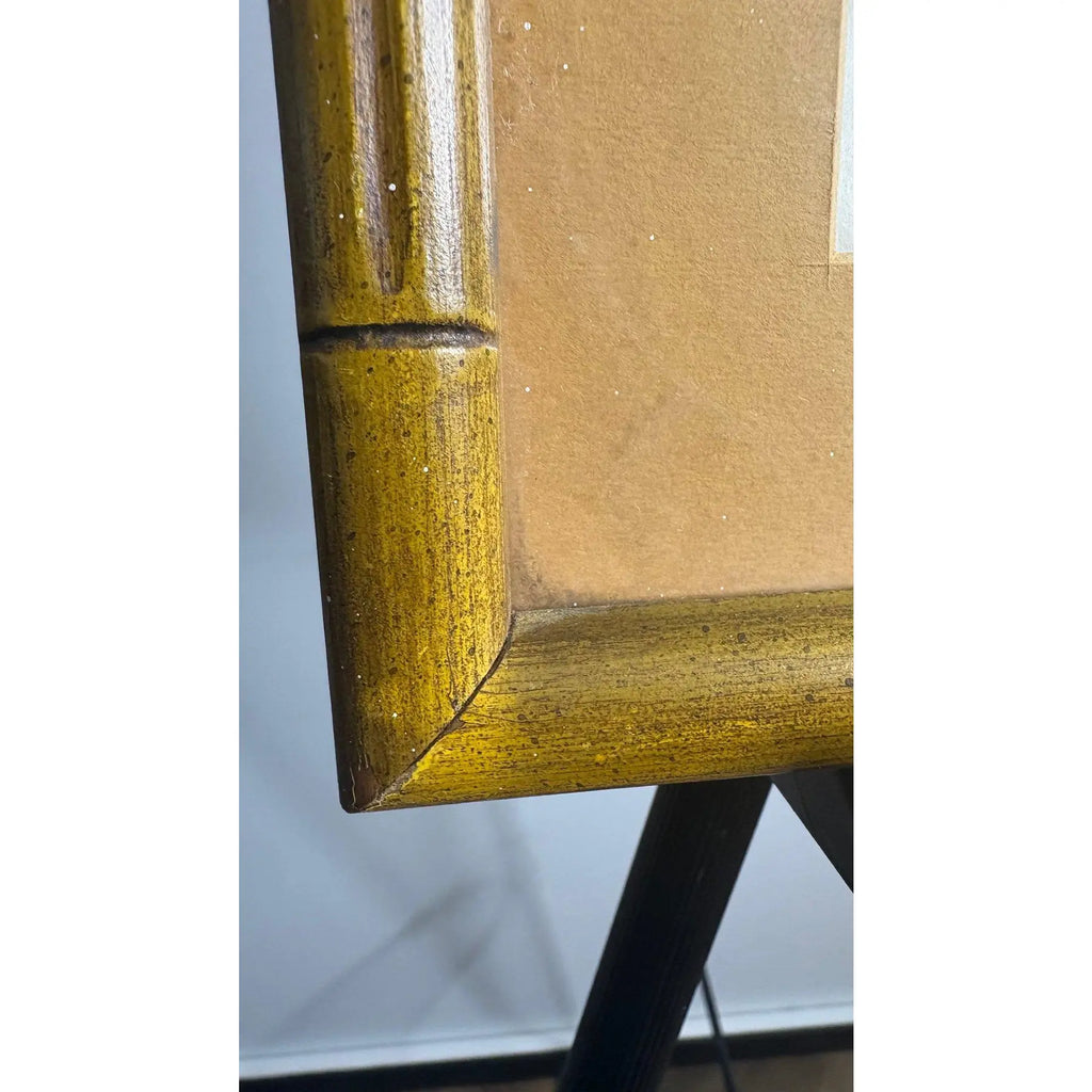 Vintage Thai Temple Rubbing of Celestial Musician in Green & Gold