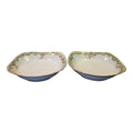 Antique 1890s Limoges Elite Works 9" Square Serving Bowls – Celadon Dots & Gold Scrolls - a Pair