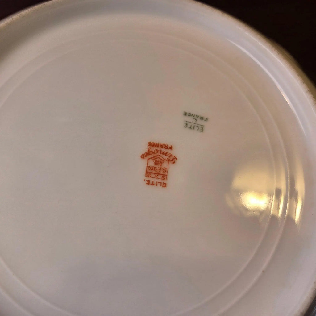 Antique 1890s Limoges Elite Works 9" Square Serving Bowls – Celadon Dots & Gold Scrolls - a Pair