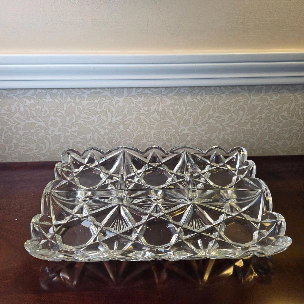 Vintage 1940s Tiffin-Franciscan Williamsburg Pressed Glass 4-Part Relish Tray
