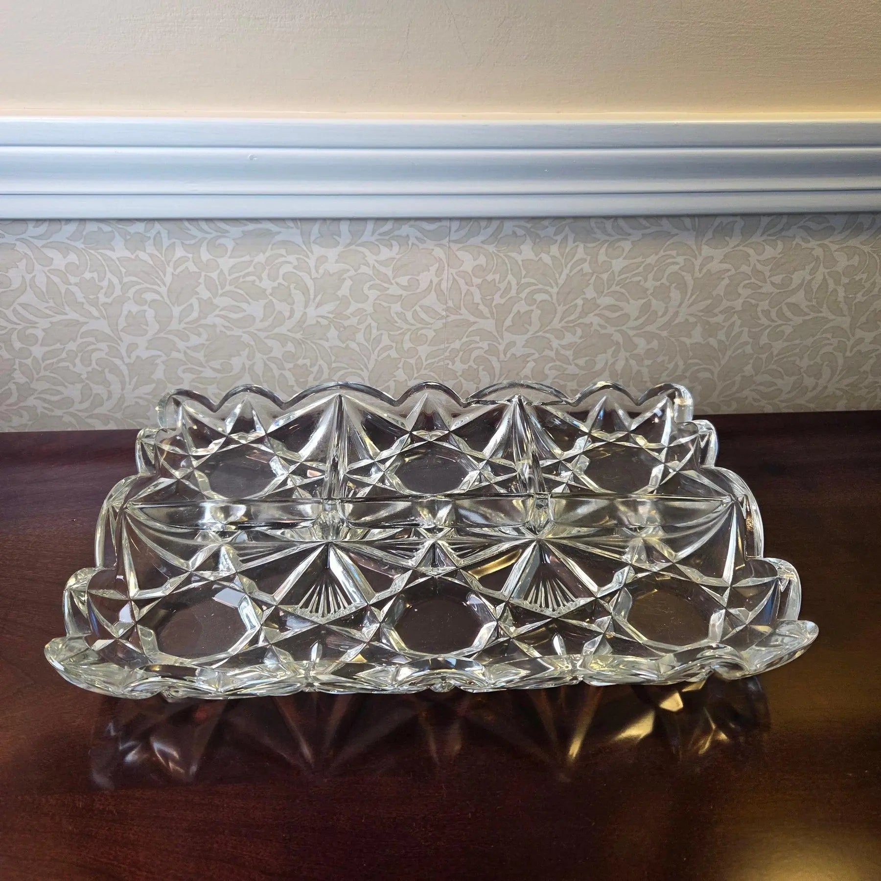 Vintage 1940s Tiffin-Franciscan Williamsburg Pressed Glass 4-Part Relish Tray