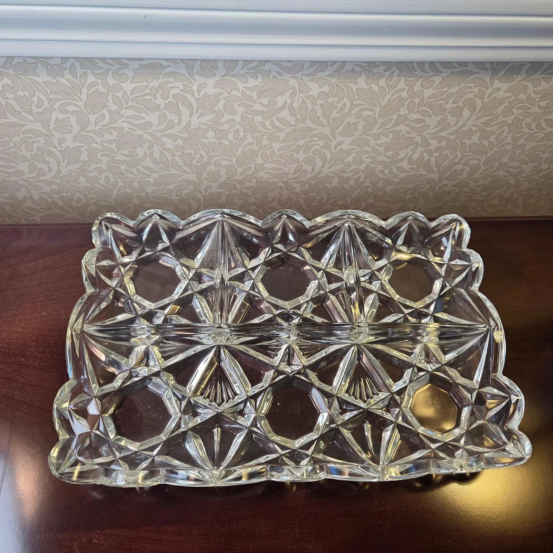 Vintage 1940s Tiffin-Franciscan Williamsburg Pressed Glass 4-Part Relish Tray