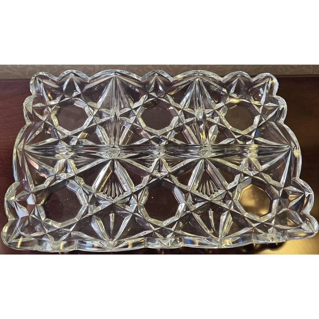 Vintage 1940s Tiffin-Franciscan Williamsburg Pressed Glass 4-Part Relish Tray
