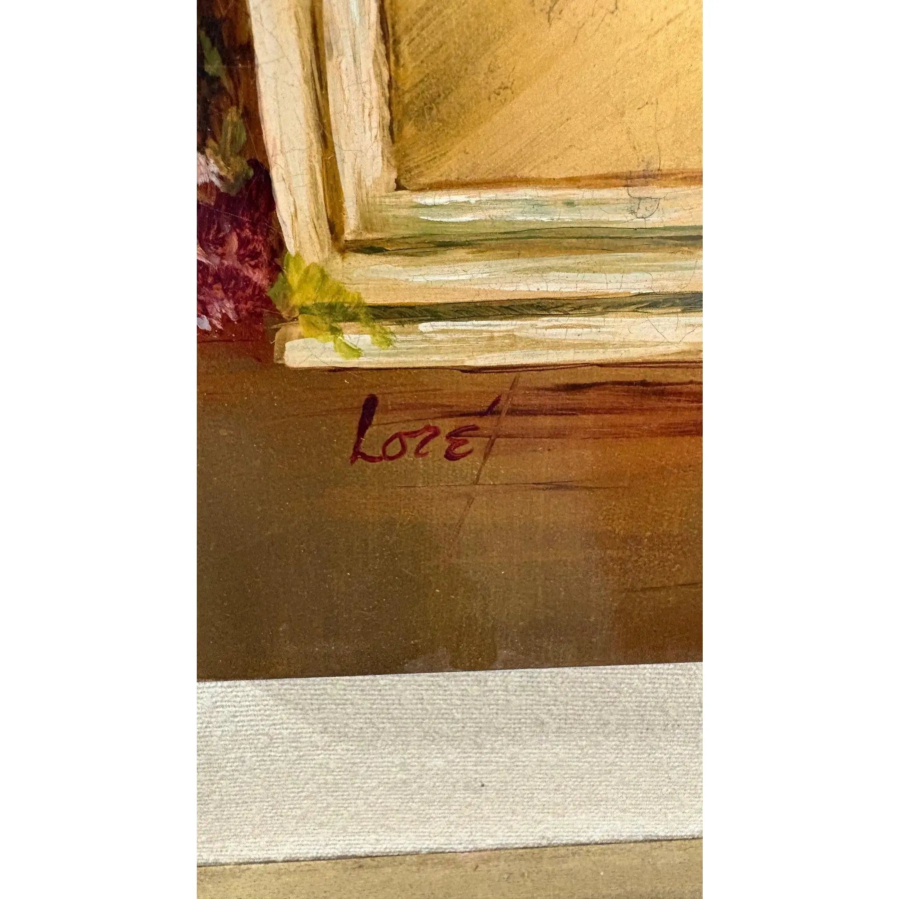 Large Mid-Century Gilded Wood Panel Garden Scene by Loze