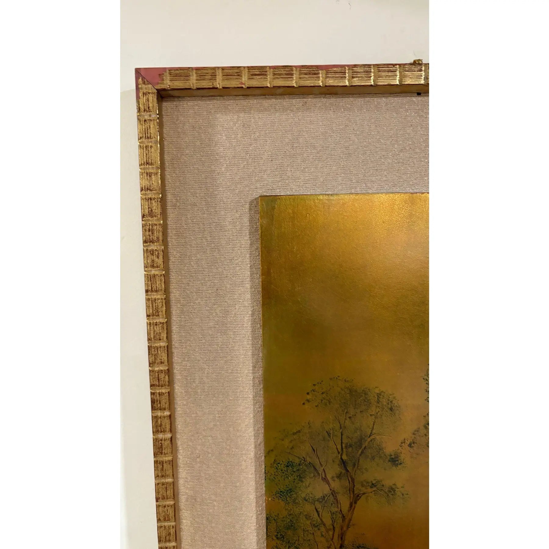 Large Mid-Century Gilded Wood Panel Garden Scene by Loze