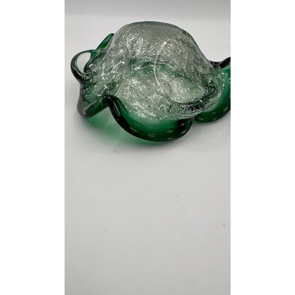 Mid-Century Murano Emerald & Gold Aventurine Bullicante Glass Bowl