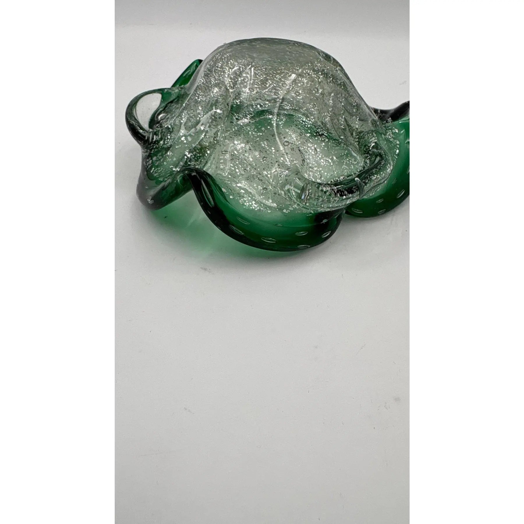 Mid-Century Murano Emerald & Gold Aventurine Bullicante Glass Bowl