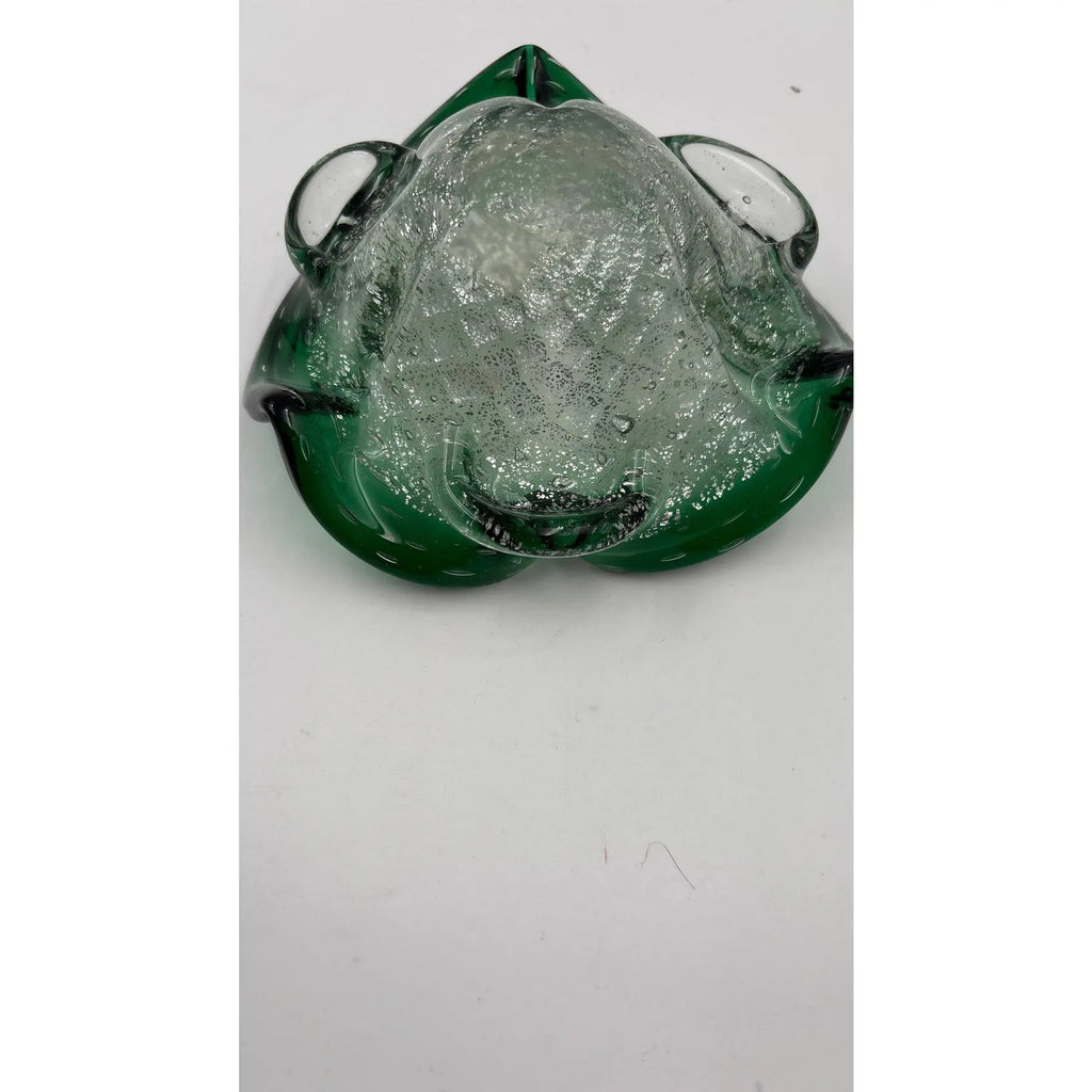 Mid-Century Murano Emerald & Gold Aventurine Bullicante Glass Bowl